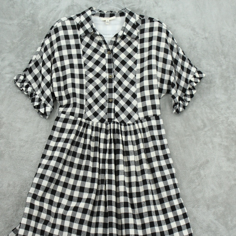 Anthropologie Porridge Dress Womens‎ Small Gingham Dinah Ruffle Shirtdress Black View 3
